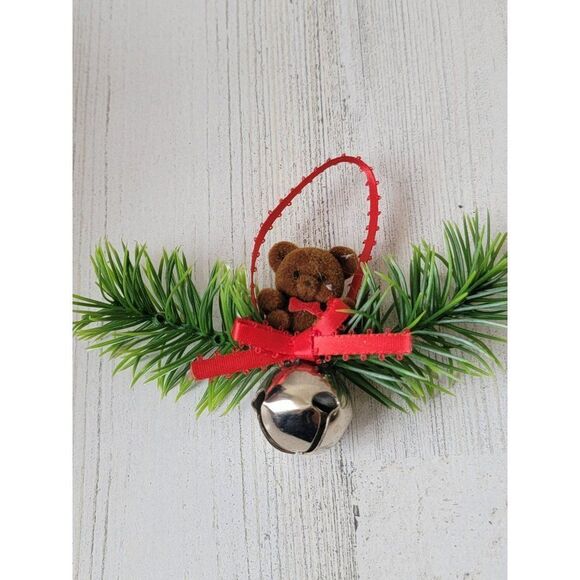 Teddy bear pine tree Bell ornament Xmas decor - Picture 1 of 5